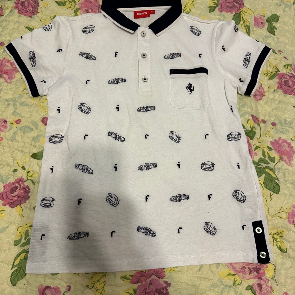 Ferrari White and Black Polo with Vehicle Pattern